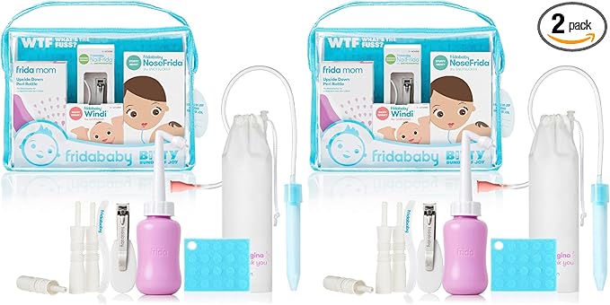 Frida Baby Bitty Bundle of Joy Mom & Baby Essentials Healthcare and Grooming Gift Kit Includes Peri Bottle, NoseFrida Snotsucker, Windi Gaspasser & Nail Clipper + File Set (Pack of 2)