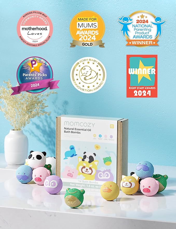 Momcozy Natural&Essential Oil Bath Bombs,14 Pcs Bubble Bath Fizzy Balls with Cute Seal Animal Shapes,Bath Bombs Children's Day Gift Set for Kids Girls Boys Toddler,Ideal Gift