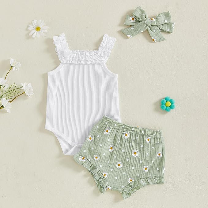 Kaipiclos Cherry Baby Outfit Newborn Infant Girl Clothes Rib Knit Romper & Shorts Waffled Baby Clothes for Girls 0 3 6 12 18M