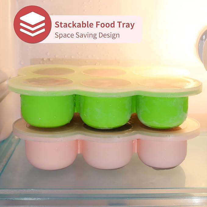 6x3oz Baby Food Freezer Tray with Clip on Lid Gossamer Pink | Leakproof Freezer Molds Silicone Storage Container for Purees Fruits Vegetables