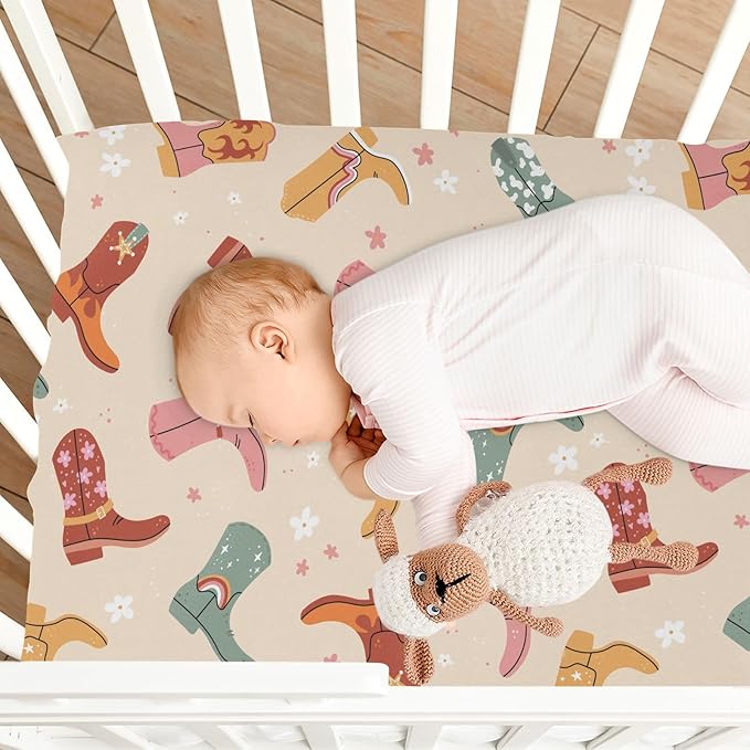 Lovely Cowboy Boot Crib Sheets for Neutral Bassinet Play Sheets,Sheets Toddler Bed Sheets for Baby Boys Girs 39 * 27 * 5in