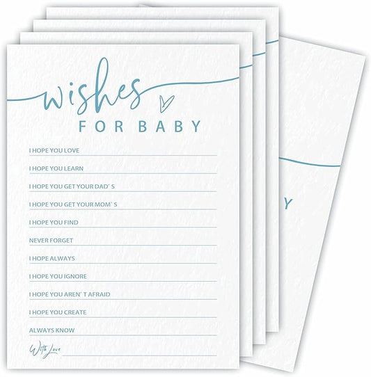 Wishes for Baby Game Set for Baby Shower - Minimalism White & Blue - 30 Double-Sided Fill in Style Game Cards