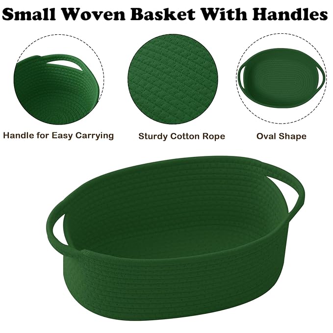 Gift Basket with Gift Bag and Ribbons,Small Rope Woven Shelf Storage,Baskets for Gifts Empty,Birthday,Shower,Decorative Organizer Box for Cat Dog Pet with Handles(Green)