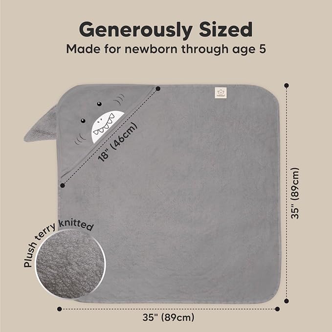 KeaBabies Hooded Baby Towel for Newborn - Viscose Derived from Bamboo Large Baby Bath Towels with Hood for Boys, Girls, Toddler, Extra Absorbent & Soft Newborn Bath Essentials (Shark)