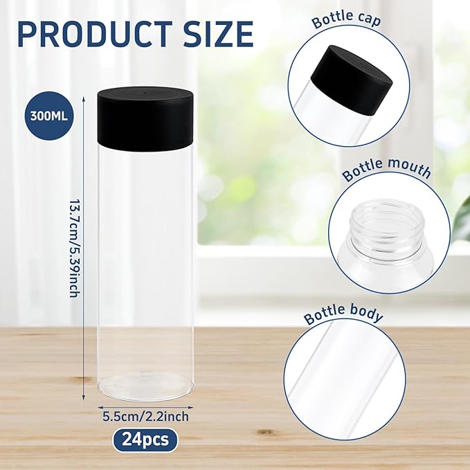 24 Pcs Sensory Bottles with Lids, 10 oz/ 300 ml Leakproof Clear Plastic Water Bottles Reusable Empty Sensory Bottles for Sensory Crafts Classroom Handmade Party Supply