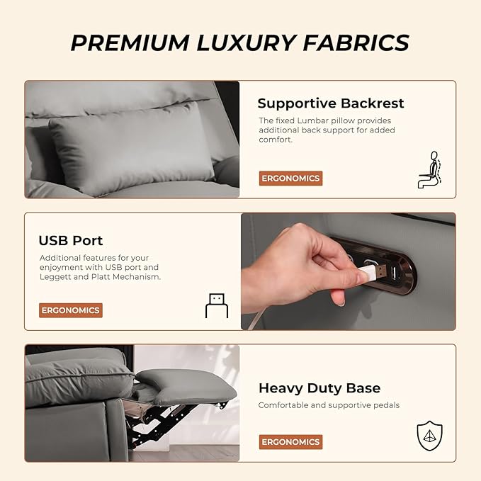 Electric Glider,Power Recliner, Reclining Sofa Chair with USB Ports,Swivel Glider Recliner Chair (Grey)