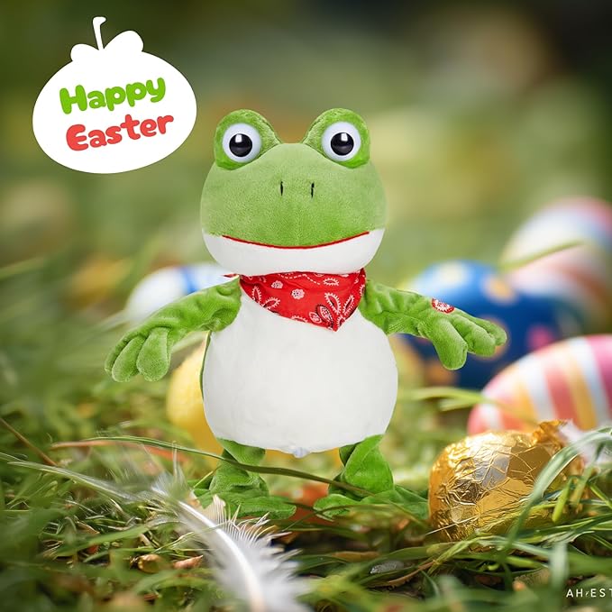 Houwsbaby 12” Green Frog Toy Croaking Frog Musical Stuffed Animal Frolick Froggy Shaking and Waving Electronic Interactive Animate Plush Toy Birthday Holiday Present