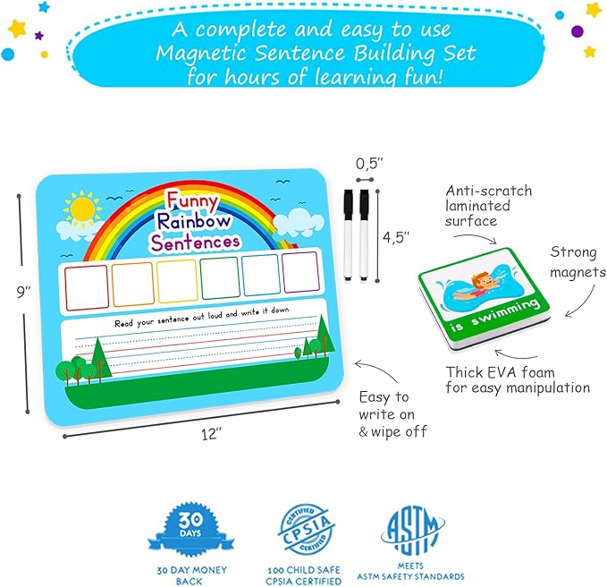 110 PCS Sentence Building Kit for Kids, Speech Speak Spell Games, Word Building Magnets, Speech Therapy Toys for Toddlers, Reading Games for Kids, Learn to Read, Reading Manipulatives - Simply Magic