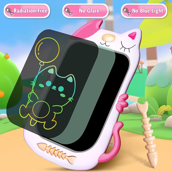 GJZZ Drawing Doodle Board Toys for 3 4 5 6 7 Year Old Girls Boys Gifts, LCD Writing Tablet and Scribble Board Learning Toy for Kids, Birthday Gift for Toddler - Pink White