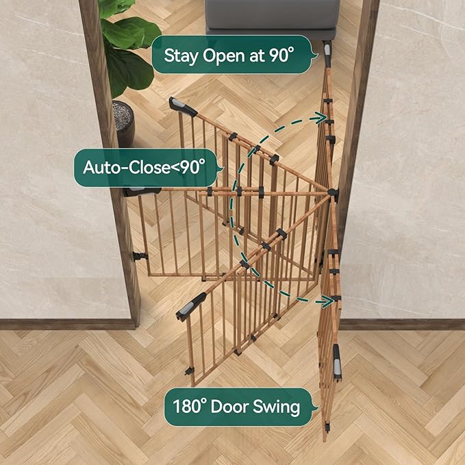 Babelio 26-43" No Bottom Bar Baby Gate for Babies, Elders and Pets, 2-in-1 Hardware Mount Dog Gate for The House, Stairs and Doorways, with Large Walk Thru Door, Brown Wood Pattern