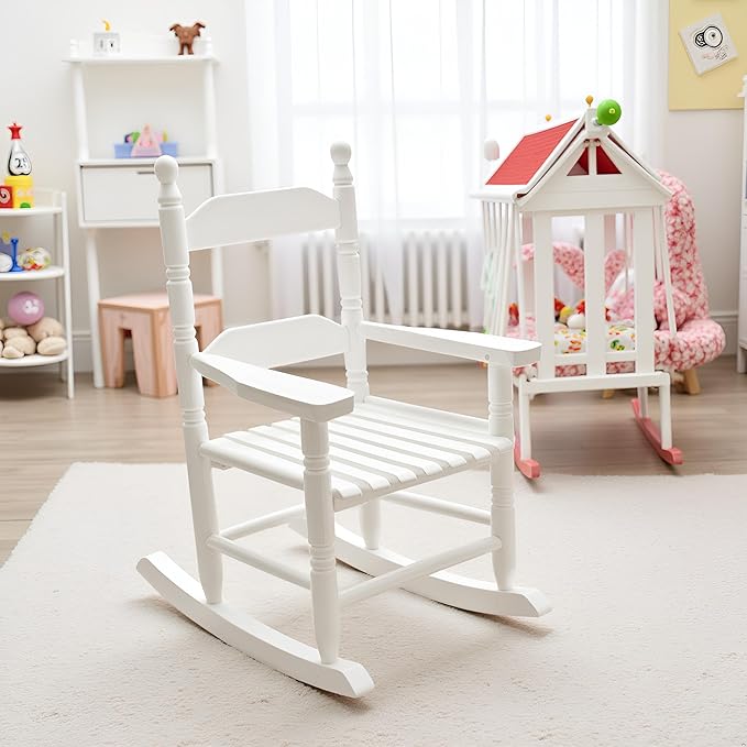 Child Rocking Chair for 3-6 Small Baby Kids Wooden Outdoor Furniture Indoor Living Room Lounge Bedroom Porch Patio Outside White