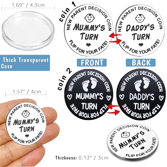 Fathers Day New Baby Gifts for Parents,Double-Sided Decision Coin Gift for New Mom & Dad,Funny Baby Shower Gifts for Couple,Gifts for Pregnant Women as Thanksgiving Christmas Gift，A-Silver & B-Black