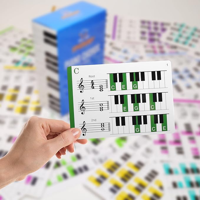 Spedemy Piano Chord Flashcards in Gift Box - Piano Chords Chart Included - ColorCoded Flash Cards for 120 Chords - 10 Frequent Chords, 12 Keys - Fun Educational Flashcards for Piano, Music Learners