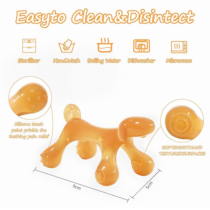 WAJIAYON 2 Pack Amber Oil Baby Teething Toys for Babies 0-6 Months,Silicone Baby teethers for Babies 3-6 Months,Freezer BPA Free Super Soft and Textured 6 to 12 Months,Chew Infant Toys Gift-（Dog）
