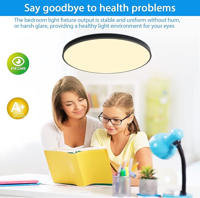 24 Inch LED Flush Mount Ceiling Light, 48W 2800lm Bedroom Lights for Ceiling, 3000-6500K Dimmable Close to Ceiling Lights with Remote, Modern Light Fixtures for Living Room