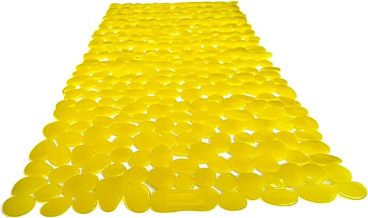 “Pebbles” Non-Slip Bathtub/Shower Mat 27.5”x14” Rectangular, Non-Toxic, Safe, Clean, Machine-Washable, Superior Grip & Drainage, Vinyl, for Smooth Floors ONLY, Transparent Light Yellow