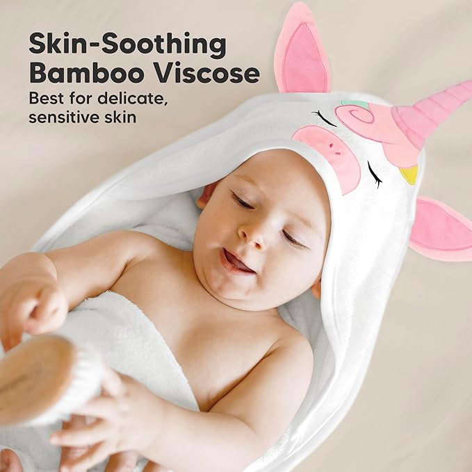 KeaBabies Hooded Baby Towel for Newborn - Viscose Derived from Bamboo Large Baby Bath Towels with Hood for Boys, Girls, Toddler, Extra Absorbent & Soft Newborn Bath Essentials (Unicorn)