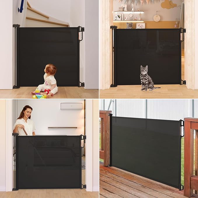 Retractable Baby Gate, Momcozy Extra Wide Mesh Baby Gates for Stairs, 41" Tall, Extends to 71" Wide, Black, Pet Dog Gate for Doorways, Stairs, Hallways, Indoor/Outdoor