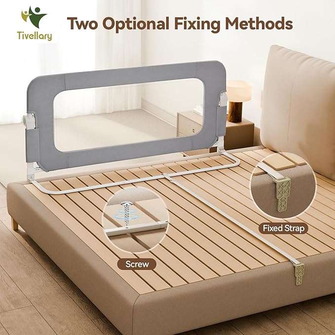 Reinforced Bed Rail for Toddlers – 59’’ Extra Long Safety Guard with Thickened Material, Adjustable & Folding Bed Rails for Twin, Full, Queen, King Beds