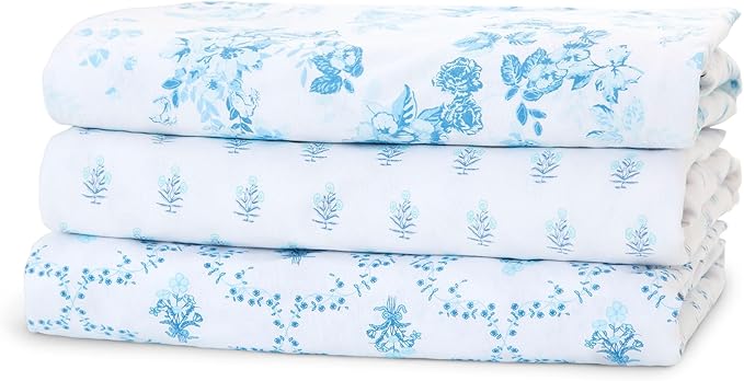 Delta Children Fitted Crib Sheets for Girls and Boys - 100% Organic Cotton Crib Sheet for Standard Crib and Toddler Mattresses - 28x52 Inch - GOTS Certified (Pack of 3), Blue Botanicals