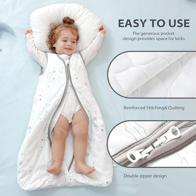 Mosebears Sleep Sack Baby Winter Wearable Blanket with 2-Way Zipper,2.5 TOG Cotton Sleep Sack Unisex (White Cloud, 12-18 Months)