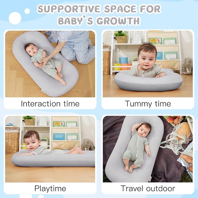 Lucakuins Baby Lounger, Bionic Design Baby Lounger for Newborn 0-24 Months, Soft Organic Cotton Breathable Lounger for Infants (Lovely White)