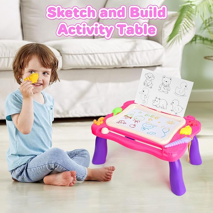 TOY Life Magnetic Drawing Board for Toddlers 1-3 Magnetic Doodle Board for Toddlers Drawing Table for Kids with Toy Building Blocks Doodle Board for Toys for Kids Gifts for Toddler