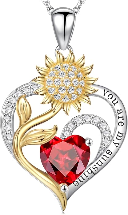 Iefil Sunflower Gifts for Women - Sunflower Necklace Heart Pendant Birthstone Necklace for Women Anniversary Birthday Gifts for Wife You Are My Sunshine 925 Sterling Silver Jewelry for Wife Mom