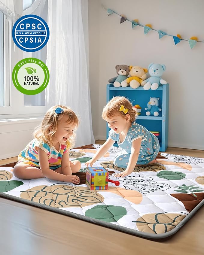 Baby Play Mat, Non-Slip Baby Mat for Floor, Soft Thicker Playpen Mat, Portable Playmat, Crawling Mat for Babies, Toddlers & Infants to Play and Learn（ 47"x47"）