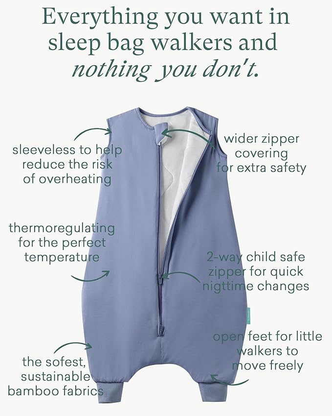 Supersoft Toddler Sleep Sack with Feet 1.0 TOG Premium Bamboo Viscose Sleep Bag Walker with Legs 12-18-24-2t-4t-5t