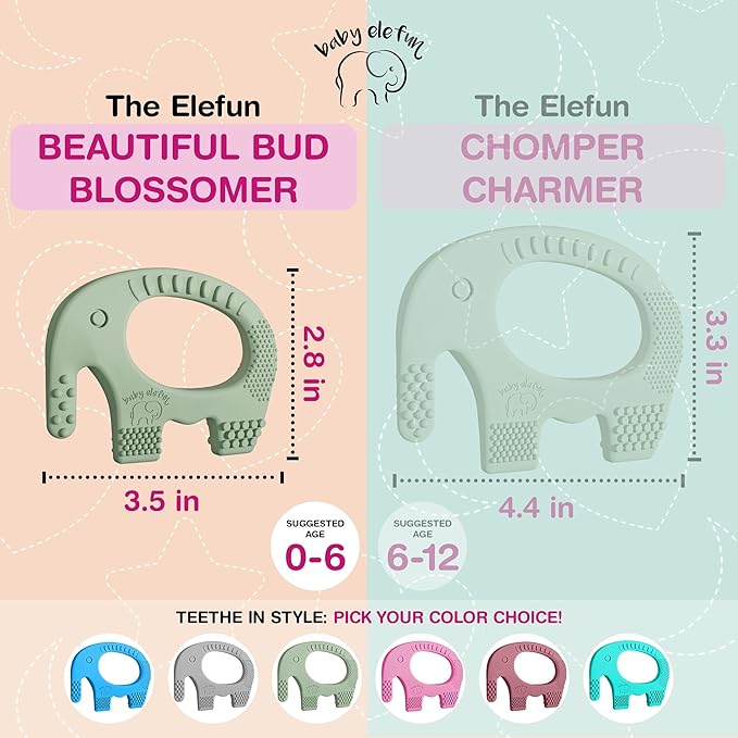 Teething Toys for Babies Age 0 to 6 Months - Baby Elefun 5X Pain Relief Smart Teether - Zero Developmental Delay Silicone Baby Teething Toy Ring - Cute Infant Shower Gift Chew Toy for Babies