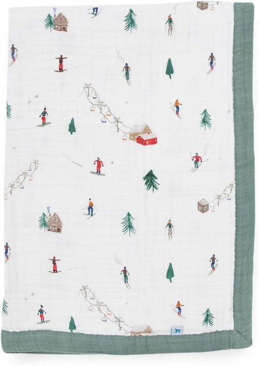 Little Unicorn Newborn Receiving Quilt | Ultra- Soft, Multi-Layered Muslin Fabric | Gift for Newborns & on-The-go (Powder Party)