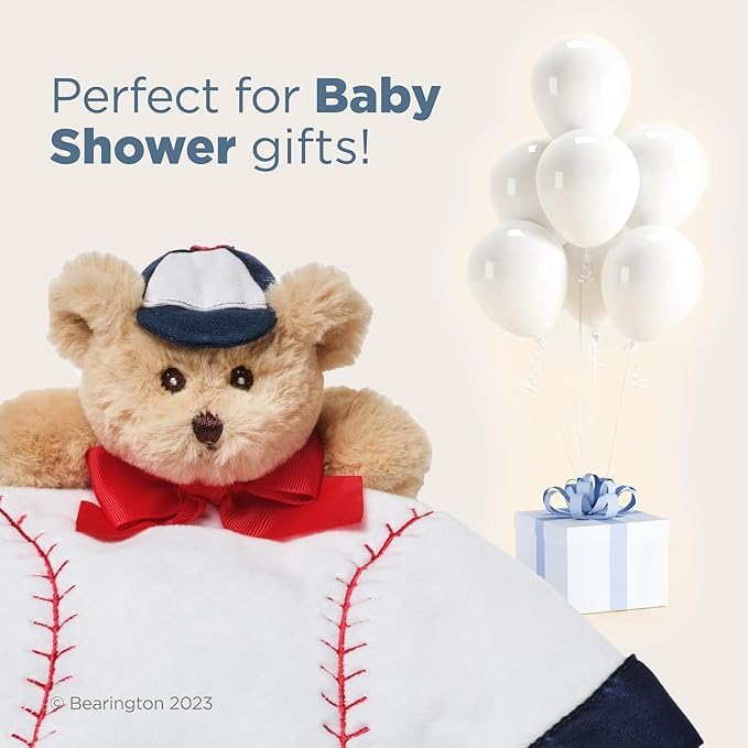 Bearington Collection Lil’ Slugger Snuggler Plush Baseball Lovey for Baby - 15 in Plush & Satin Security Blanket - Soft Teddy Bear Infant & Toddler Baseball Baby Blanket for Napping