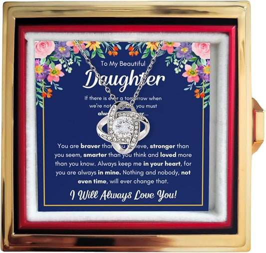 To My Beautiful Daughter Necklace from Mom & Dad | Cubic Zirconia Pendant with Heartfelt Message Card & Gift Box | Daughter Birthday, Graduation, Christmas Jewelry Gift from Parents