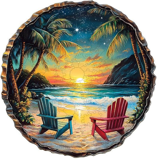 Jigfoxy Wooden Puzzle for Adults,Sunset Beach Wooden Jigsaw Puzzles for Adults, Unique Animal Shape Wood Cut Puzzles for Family Friend Puzzle Lovers(M-11.4 * 11.3in-200pcs)