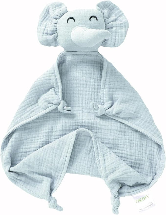 Organic Elephant Loveys for Babies,Muslin Baby Security Blankets for Babies,Soft Elephant Baby Snuggle Animals for Newborn,Newborn Baby Gift,Baby Gift for Boys and Girls (Blue)