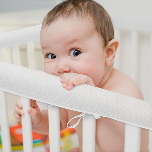 3PC Baby Crib Rail Covers for Teething,Soft Mesh Corner Edge Protector,Soft Reversible Guardrail Cover Protector for Full-Size Crib (White)