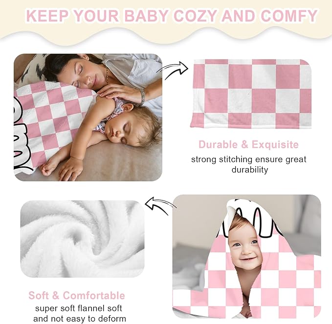 Ship Next Day, Personalized Baby Blanket for Boys Girls - Printed in USA, Custom Baby Blanket with Name Super Soft Plush Flannel, Easter Christmas Brithday Gifts for Baby Shower Kids Toddlers Newborn