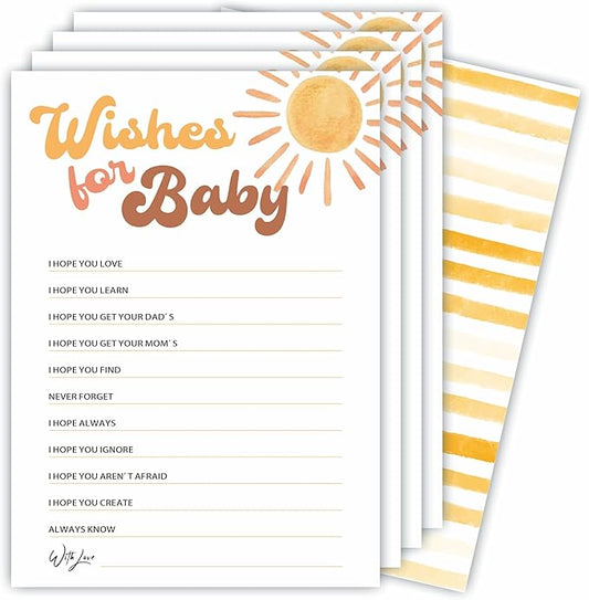 Wishes For Baby Game Kits For Baby Shower - 30 Double-Sided Fill In Watercolor Sunshine Style Game Cards For Gender Reveal, Baby Announcement, Party Favor & Supplies - C11