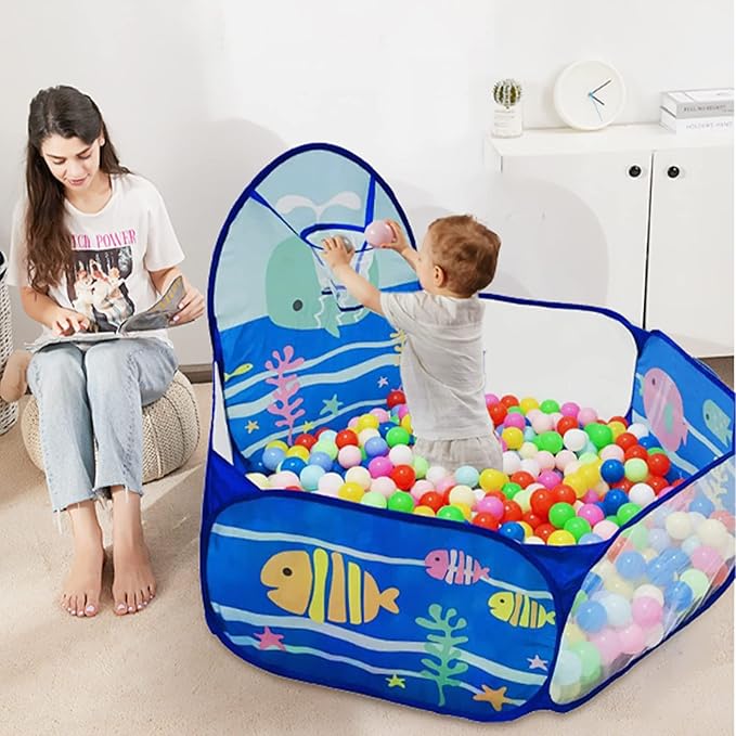 Kids Ball Pit, Pop Up Children Play Tent, Toddler Ball Pool Baby Crawl Playpen with Basketball Hoop, Portable Toys for Girls Boys, 4 ft / 120 cm, Balls Not Included, Ocean