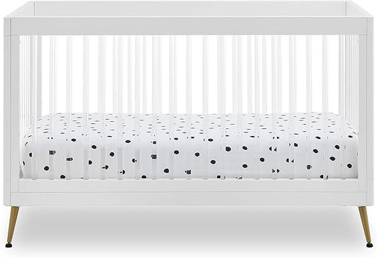 Delta Children Sloane 4-in-1 Acrylic Convertible Crib - Includes Conversion Rails, Bianca White w/Melted Bronze