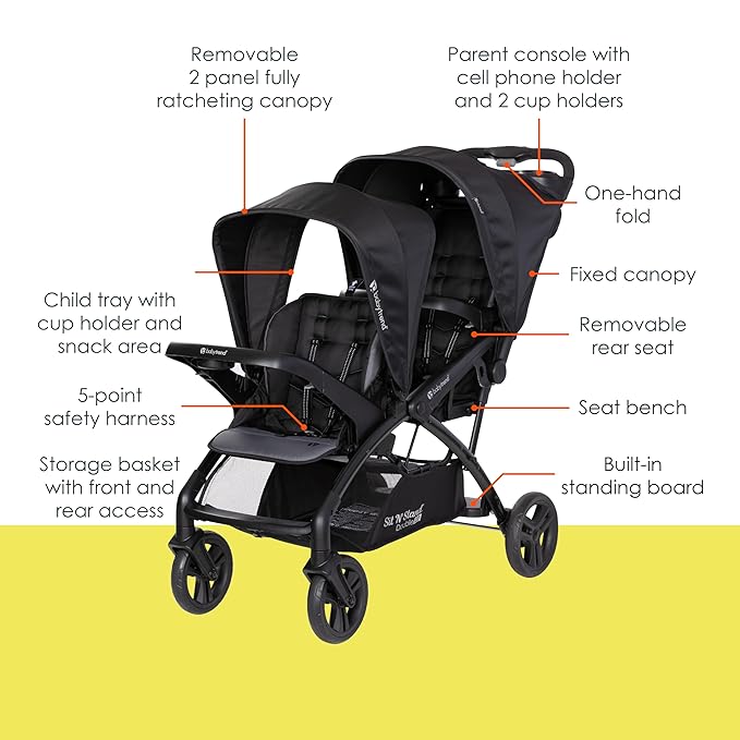 Baby Trend Sit N' Stand® Double 2.0 Stroller, Madrid Black