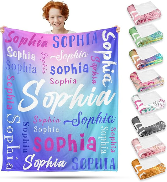 Ships Next Day, Custom Name Blanket for Kids Teen Girls Boys Adults - Printed in USA, Personalized Baby Blanket, Soft & Cozy Blankets Customized Easter Christmas Birthday Gifts for Toddlers Women Men