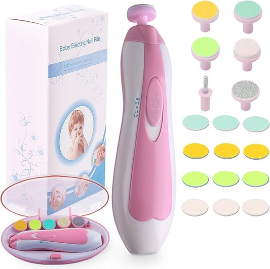 Baby Nail Trimmer Electric Nail File Baby Nail Clippers, 20 in 1 Safe Nail Filer Grinder Kit for Newborn Infant Toddler Kids or Adults Toes Fingernails Care Trim Polish, Led Light and Grinding Heads