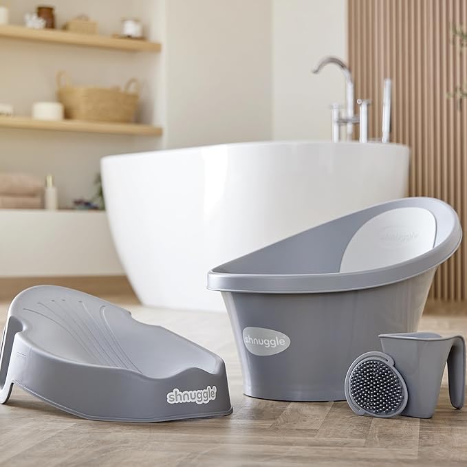 Newborn Baby Bath | Built in Support Bump and Soft Backrest | Suitable from Newborn | Bath Seat Support Includes Plug | Pebble Grey