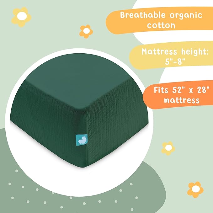 Hugs & Llamas | 100% Organic Cotton Muslin Fitted Crib Sheet | Baby Crib Sheets for Boys & Girls - Neutral (Meadow Mist)