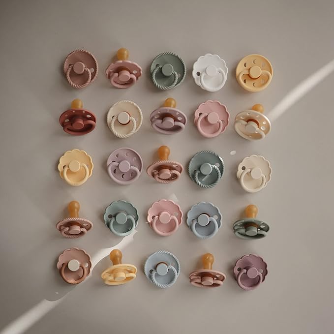 FRIGG Daisy Natural Rubber Baby Pacifier | Made in Denmark | BPA-Free (Willow/Croissant, 6-18 Months) 2-Pack