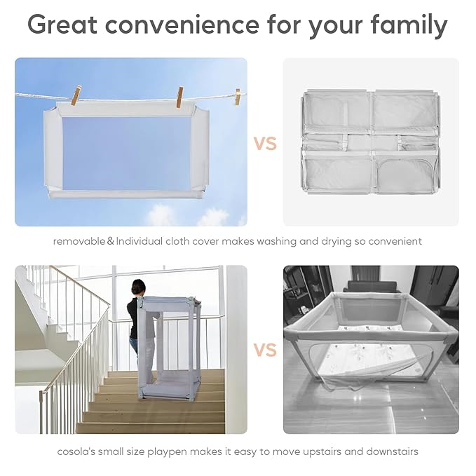 Baby Playpen 47x47 Inch Playpen,Adjustable Playard for Babies and Toddlers,Small Baby Play Pens,Indoor Outdoor Play Yard for Infants with Zipper Door＆360°Mesh Cloth,Grey