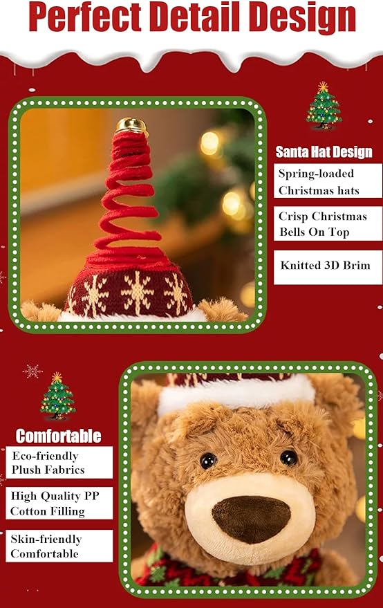 LANGXUN Christmas Teddy Bear Plush Toy with Singing & Voice Recording for Kids Adults Christmas Decorations, Birthday Gifts for Boys and Girls, Premium Plush Toy for Ages 1& Up Baby Toddlers, 15.5”