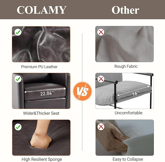 COLAMY Recliner Chair, PU Leather 360° Swivel Rocker Recliner, Nursery Glider Recliner with Ergonomic High Backrest and Upholstered Deep Seat for Living Room, Bedroom, Color Chocolate